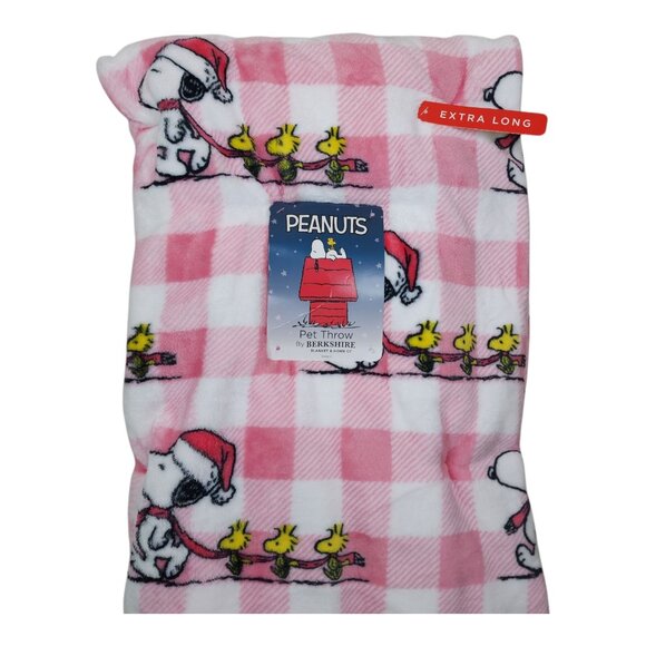 Peanuts Snoopy Woodstock Pet Throw Blanket By Berkshire Christmas Pink Plaid - Picture 12 of 12